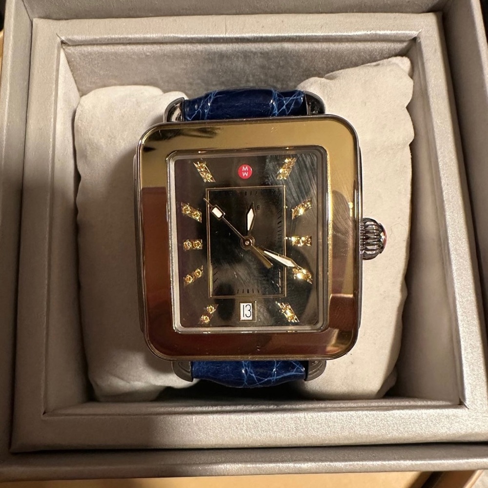 Michele Deco Sport Watch with Blue Band NEVER WORN!!